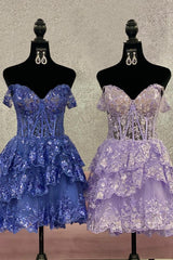 Pretty Dark Blue A Line Homecoming Dress with Romantic Layered Skirt