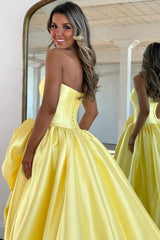 Strapless Corset Prom Dress with Rosette Accent and Side High Slit