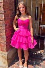 Pretty Short Chiffon Homecoming Dress with 3D Floral Accents and Flowy Skirt