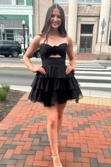 Pretty Short Chiffon Homecoming Dress with 3D Floral Accents and Flowy Skirt