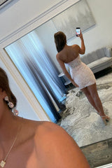 Chic Blush Pink Lace Corset Homecoming Dress with Strapless Neckline and Satin Bow Accent