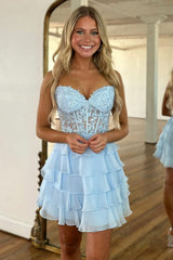 Pretty Lace Bodice Homecoming Dress with A Line Shape and Soft Chiffon Layers
