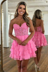 Pretty Lace Bodice Homecoming Dress with A Line Shape and Soft Chiffon Layers