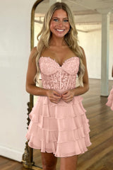 Pretty Lace Bodice Homecoming Dress with A Line Shape and Soft Chiffon Layers
