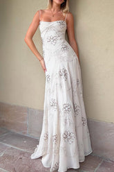 Stunning White A-Line Spaghetti Strap Prom Gown with Beaded Detail