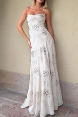 Stunning White A-Line Spaghetti Strap Prom Gown with Beaded Detail