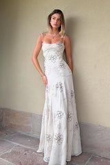 Stunning White A-Line Spaghetti Strap Prom Gown with Beaded Detail