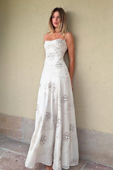 Stunning White A-Line Spaghetti Strap Prom Gown with Beaded Detail