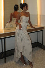 Stunning White A-Line Spaghetti Strap Prom Gown with Beaded Detail
