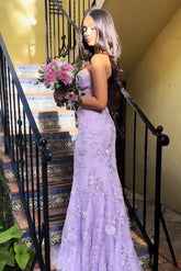 Romantic Lilac Sweetheart Mermaid Prom Gown with Appliqué Detail