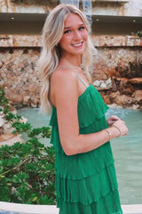 Trendy Green Spaghetti Strap A-Line Homecoming Dress with Ruffle Design