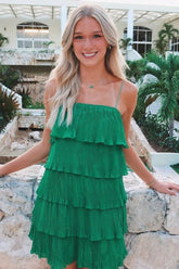 Trendy Green Spaghetti Strap A-Line Homecoming Dress with Ruffle Design