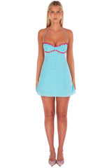 Light Blue Sequin A-Line Homecoming Dress with Spaghetti Straps