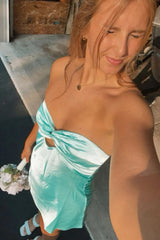 Cute Mint Green Satin Bodycon Dress with Front Twist Detail for Homecoming
