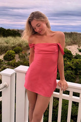 Trendy Off-the-Shoulder Coral Pink Bodycon Short Homecoming Dress in Satin