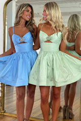 Charming A Line Homecoming Dress with Thin Straps and Crystal Beaded Details