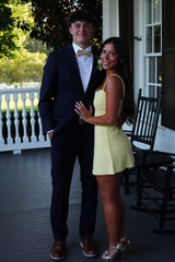 Romantic Yellow Mini Dress with Spaghetti Straps and Feminine A Line Shape