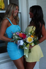 Romantic Yellow Mini Dress with Spaghetti Straps and Feminine A Line Shape