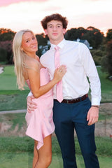 Short Pink Satin A-Line Homecoming Dress with Strapless Bodice