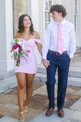 Dreamy Pink Sheath Mini Homecoming Dress with Elegant Off Shoulder Detail