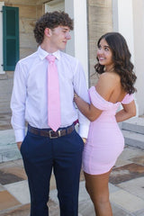 Dreamy Pink Sheath Mini Homecoming Dress with Elegant Off Shoulder Detail