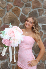 Romantic Light Pink Sheath Homecoming Dress with Open Criss Cross Back Design