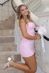 Romantic Light Pink Sheath Homecoming Dress with Open Criss Cross Back Design