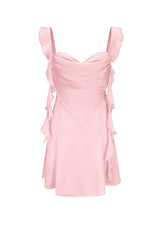 Trendy Blush Pink Dress with Side Cutouts and Statement Ruffle Straps