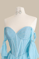 Elegant Light Blue Sweetheart Corset Prom Gown with Layered Ruffle Skirt