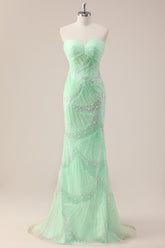 Elegant Mint Sweetheart Neckline Ruched Mermaid Prom Dress with Beading