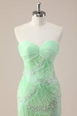 Elegant Mint Sweetheart Neckline Ruched Mermaid Prom Dress with Beading