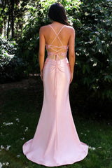 Romantic Pink Satin Prom Dress with Floral Appliqués and Side Slit