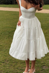White Sweetheart A-Line Homecoming Dress with Tiered Midi Skirt