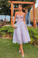 Sweet Strapless A Line Homecoming Dress with Lace Bodice and Flowy Skirt