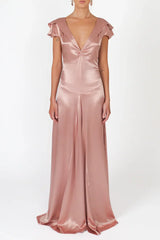 Stunning Yellow A-Line Party Gown with Deep V-Neck and Open Back