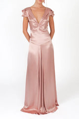 Stunning Yellow A-Line Party Gown with Deep V-Neck and Open Back