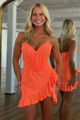 Chic Beaded Bodycon Homecoming Dress with Sweetheart Bodice and Layered Ruffles