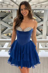 Fairy Like Navy Chiffon Homecoming Dress with Romantic Layers and A Line Fit