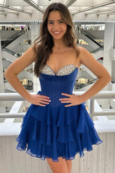 Fairy Like Navy Chiffon Homecoming Dress with Romantic Layers and A Line Fit