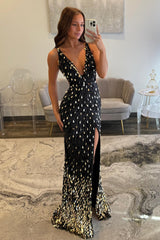 Stunning Fully Beaded Prom Dress with Deep V Bodice, Slit Skirt & Open Back