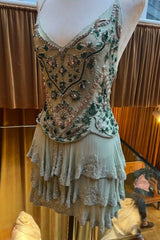 Romantic Mini Homecoming Dress with Beaded Corset Bodice and Layered Skirt
