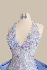 Glamorous Lavender Halter Neck Mermaid Prom Dress with Embellishments & Train