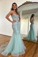 Glitter Sequin Mint Green Spaghetti Strap Corset Prom Dress with Tulle Skirt