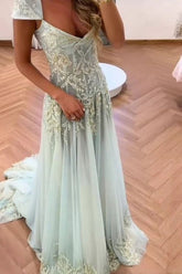 Gorgeous Light Green Sweetheart A-Line Prom Gown with Appliques