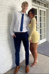 Short Yellow Sheath Homecoming Dress with Sweetheart Neck and Pearls