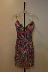 Luxury Sparkly Mermaid Mini Homecoming Dress with Strapless Sequin Bodice