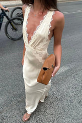 Elegant Ivory Mermaid Party Dress with Deep V-Neckline and Lace