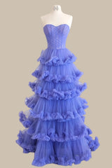 Lavender Sweetheart A-Line Corset Tulle Prom Dress with Tiered Ruffle Skirt