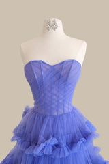 Lavender Sweetheart A-Line Corset Tulle Prom Dress with Tiered Ruffle Skirt
