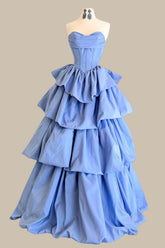 Light Blue Sweetheart A-Line Corset Prom Ball Gown with Tiered Skirt